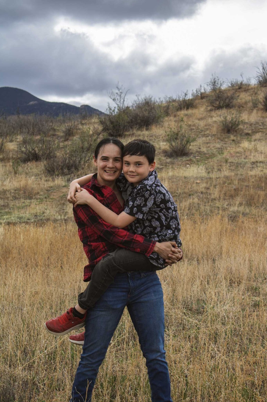 A mother and son in the Colorado foothills